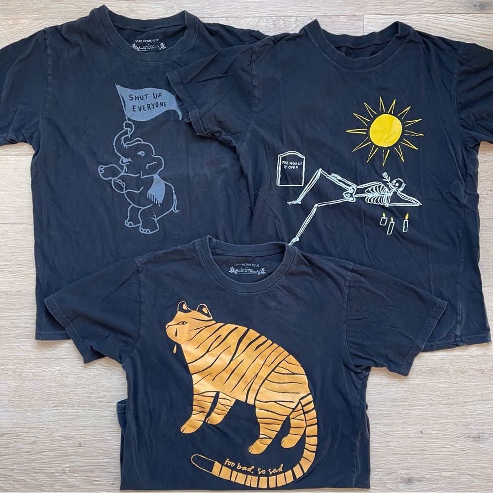 Stay Home Club Graphic Tee Bundle (3) Size Small